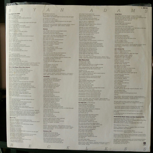 Bryan Adams : Reckless (LP, Album)
