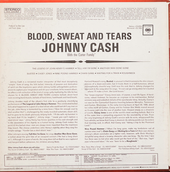 Johnny Cash : Blood, Sweat And Tears (LP, Album, RE)