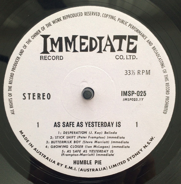 Humble Pie : As Safe As Yesterday Is (LP, Album)