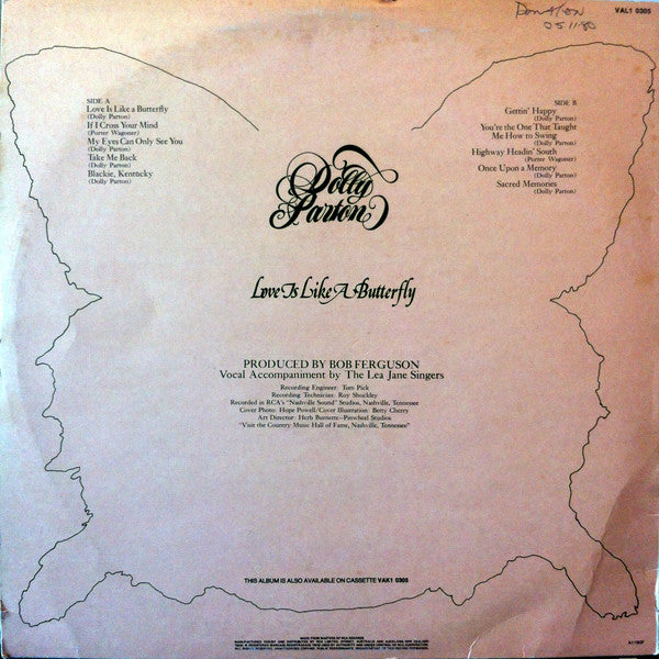 Dolly Parton : Love Is Like A Butterfly (LP, Album, Dyn)