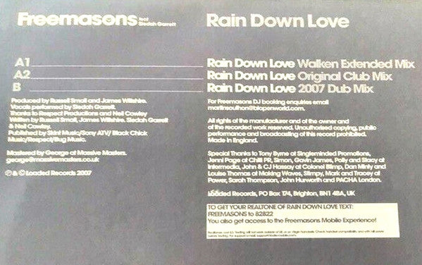 Freemasons Feat. Siedah Garrett : Rain Down Love (12")