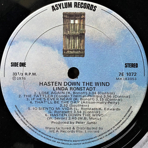 Linda Ronstadt : Hasten Down The Wind (LP, Album,  Ga)