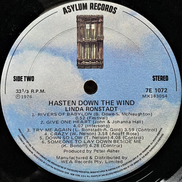 Linda Ronstadt : Hasten Down The Wind (LP, Album,  Ga)