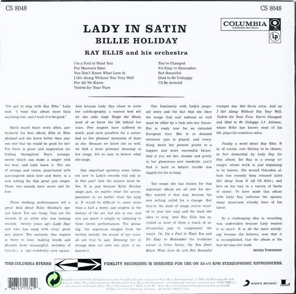 Billie Holiday With Ray Ellis And His Orchestra : Lady In Satin (LP, Album, RE, 180)