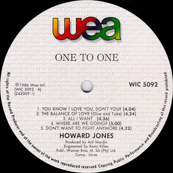 Howard Jones : One To One (LP, Album)
