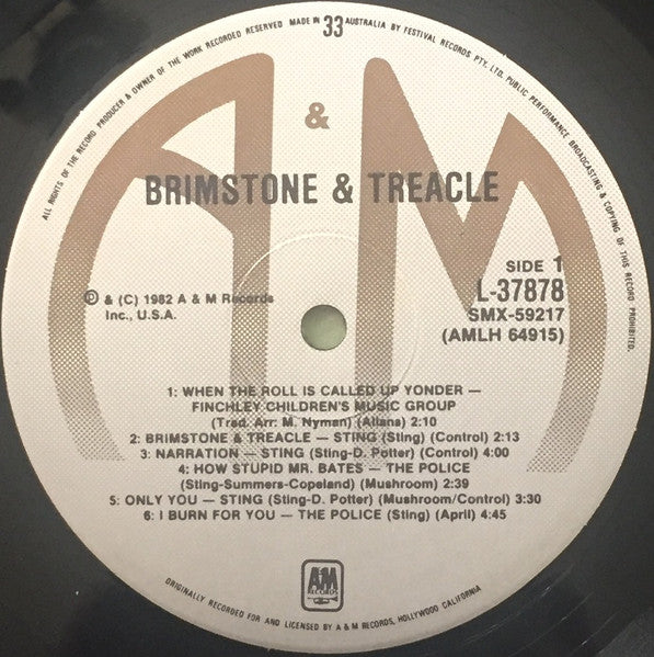 Various Featuring The Police, Sting, Go-Go's & Squeeze (2) : Brimstone & Treacle (Original Soundtrack Album) (LP, Comp)