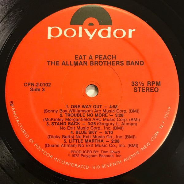 The Allman Brothers Band : Eat A Peach (2xLP, Album, RE, Kee)