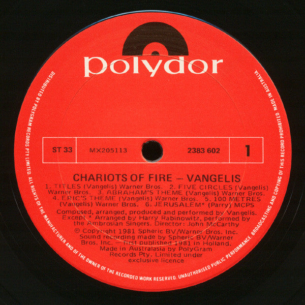 Vangelis : Chariots Of Fire (LP, Album)