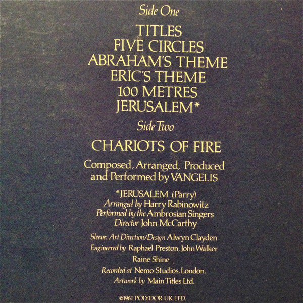 Vangelis : Chariots Of Fire (LP, Album)