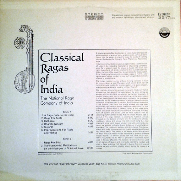 The National Raga Company Of India : Classical Ragas Of India (LP, RE)