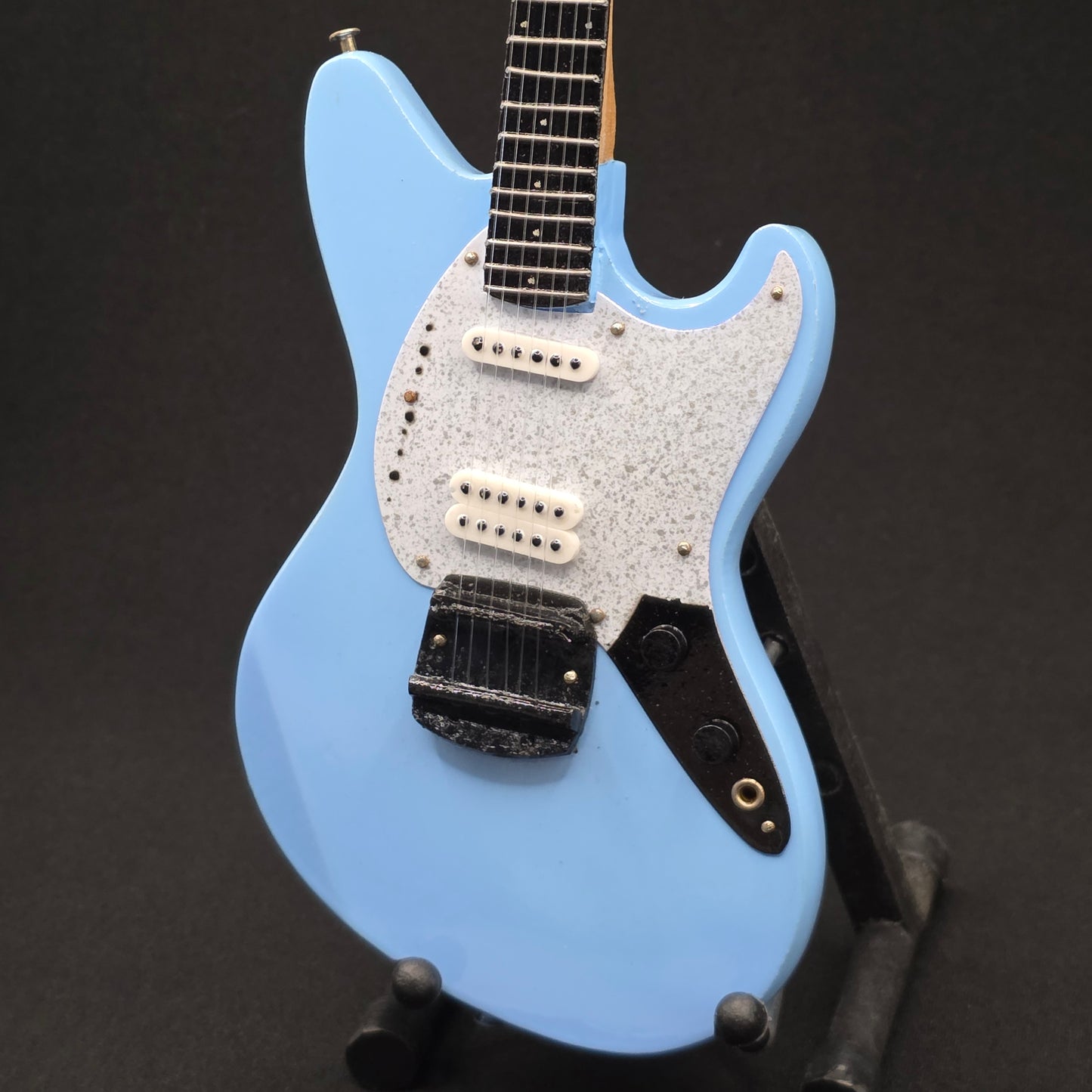 Miniature Guitar - Nirvana Kurt Cobain Fender Jagstang Sonic Blue- Model Guitar Inc Stand