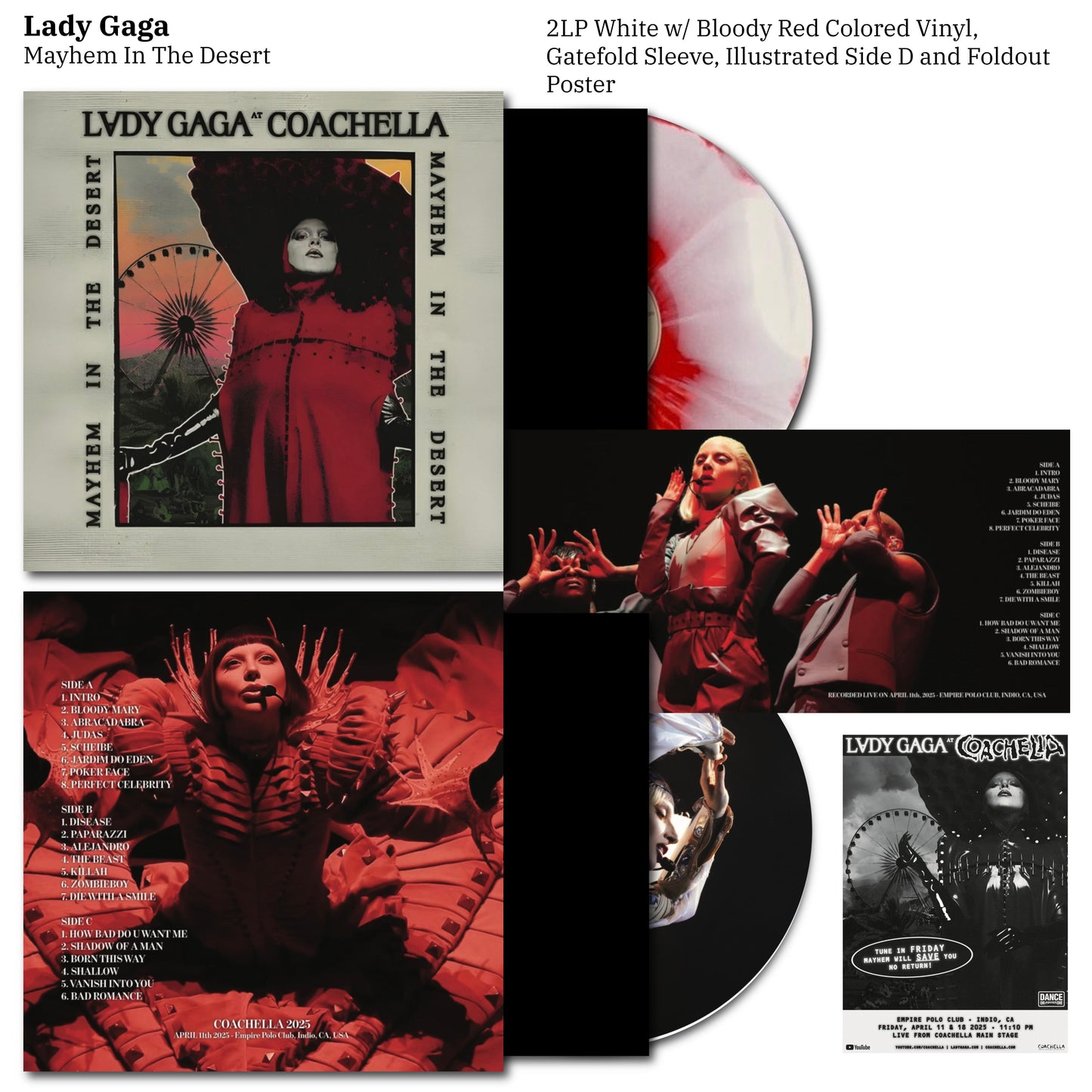 Lady Gaga – Mayhem In The Desert - Coachella 2025 "2LP Coloured/ Splatter Vinyl " Inc Poster and Side D Picture Disc
