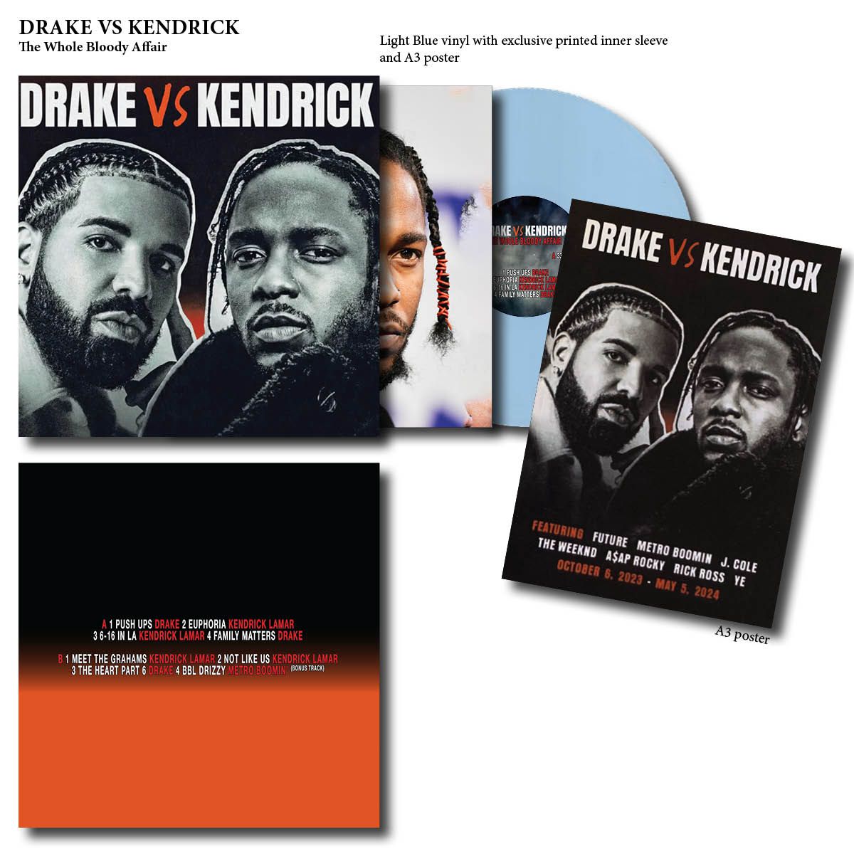 Drake VS Kendrick Lamar – The Whole Bloody Affair "BLUE COLOURED VINYL RECORD LP"
