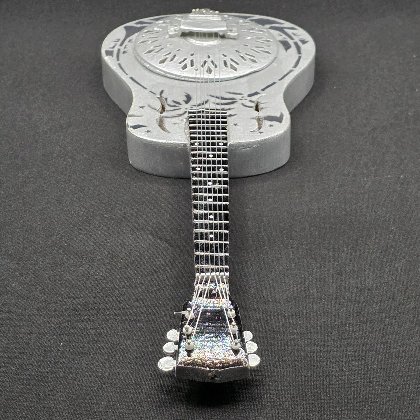 Miniature Guitar - Dire Straits Brothers In Arms Resonator Silver Acoustic - Model Guitar Inc Stand