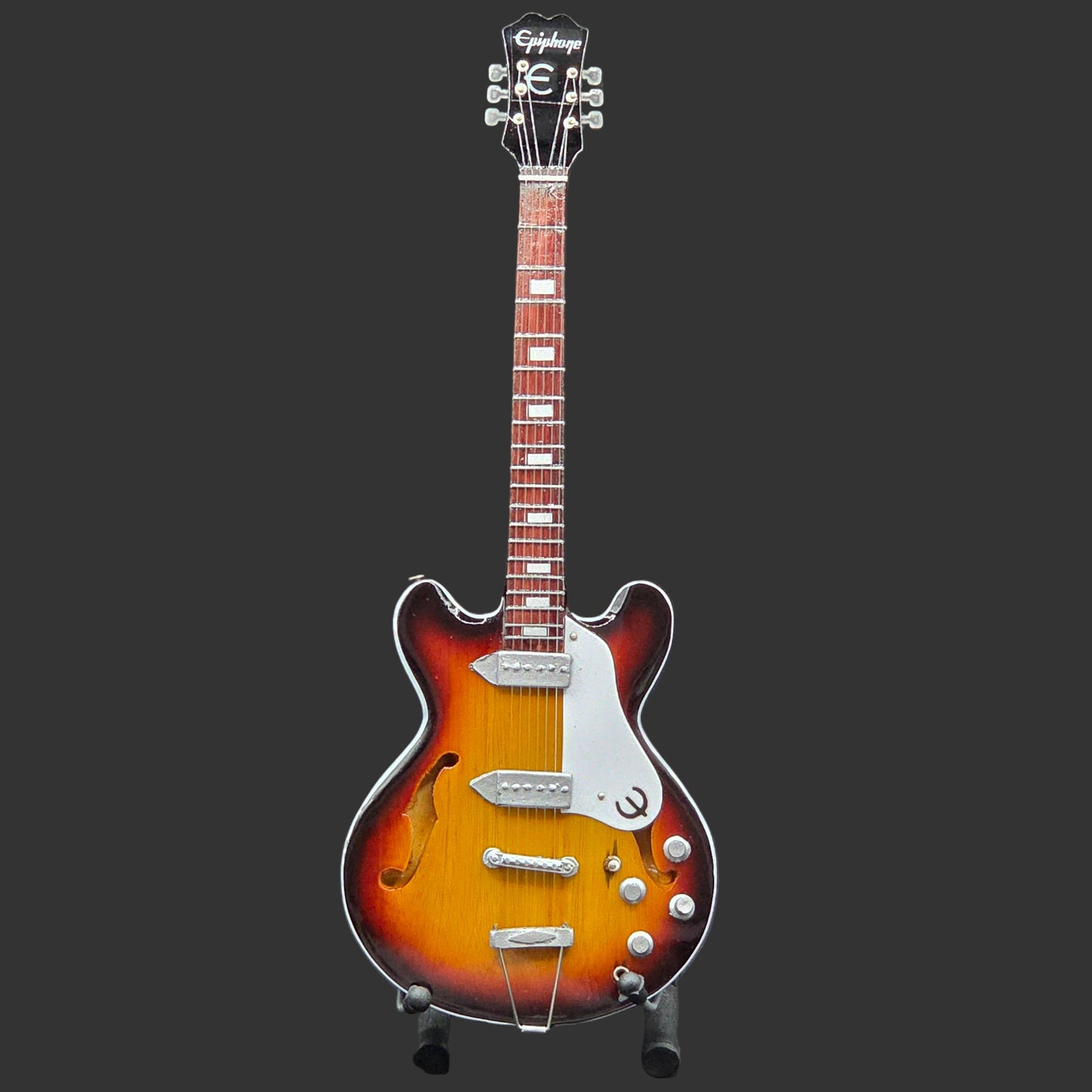 Miniature Guitar - The Beatles John Lennon Epiphone Casino Sunburst - Model Guitar Inc Stand