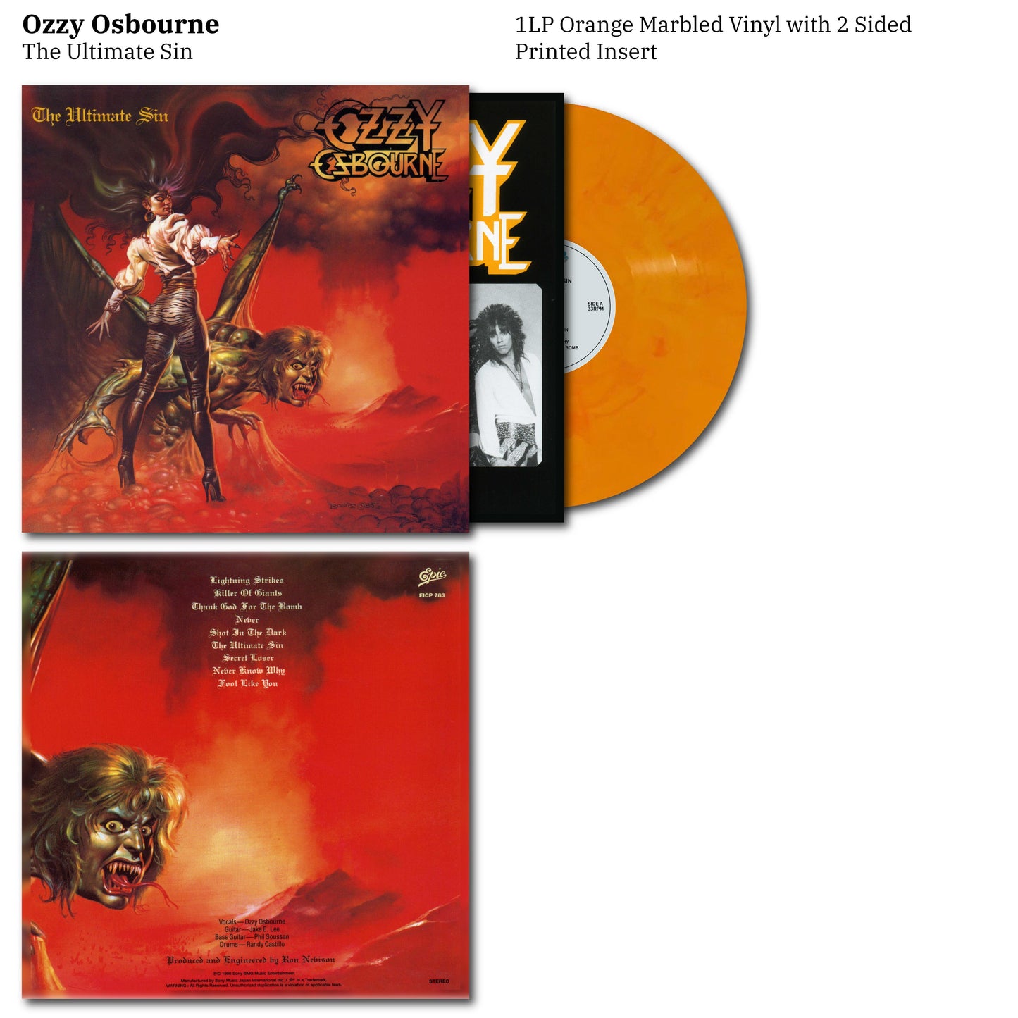 Ozzy Osbourne - The Ultimate Sin Vinyl Record LP