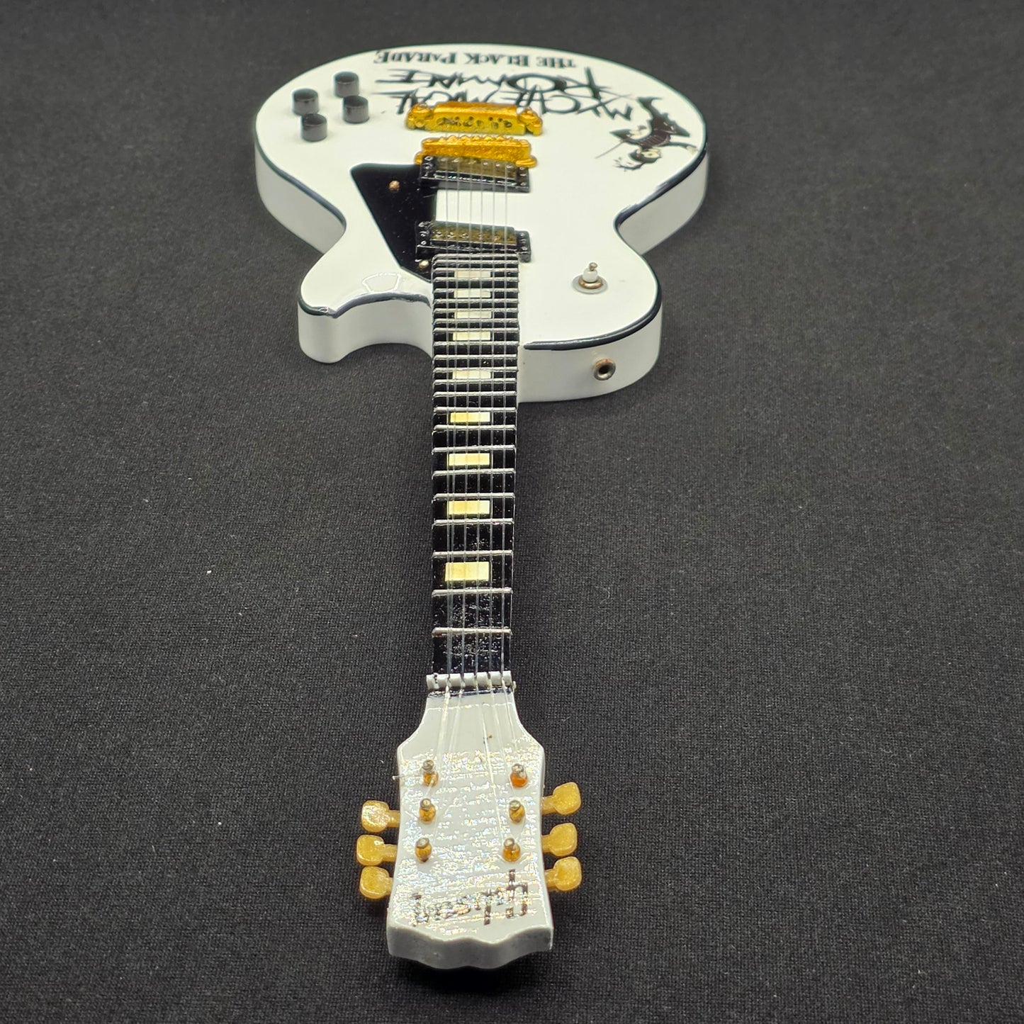 Miniature Guitar - My Chemical Romance The Black Parade MCR White Les Paul - Model Guitar Inc Stand