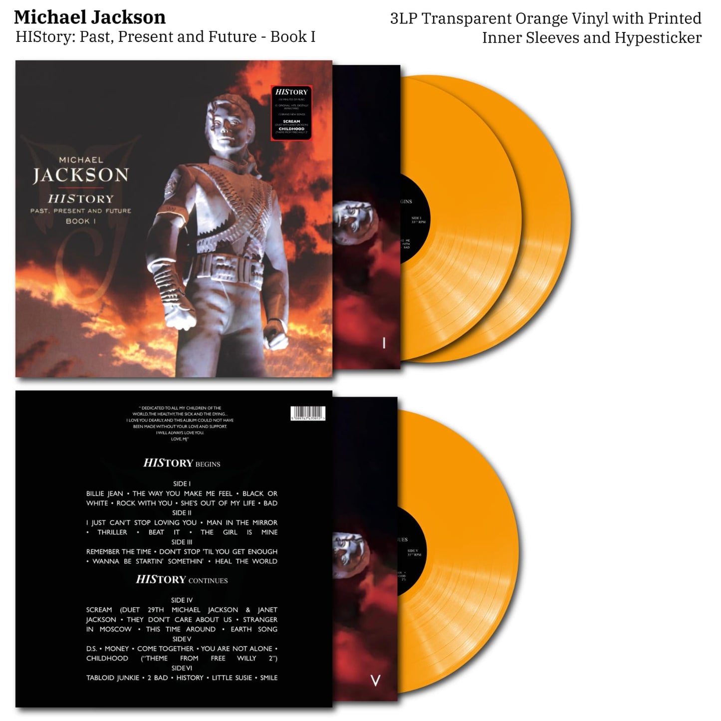 Michael Jackson - HIStory : Past, Present And Future - Book I Vinyl Record 3LP Coloured Vinyl