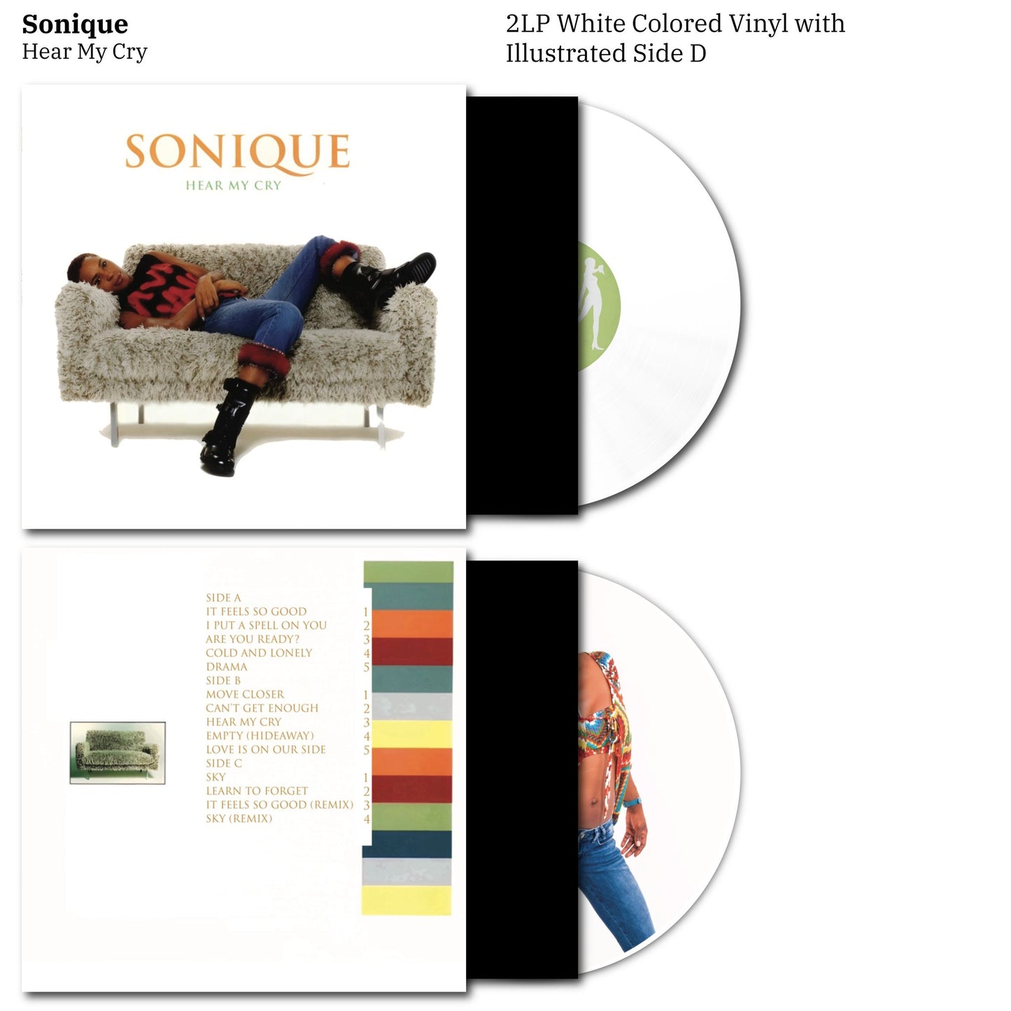 Sonique – Hear My Cry "2LP COLOURED VINYL RECORD - ILLUSTRATED D SIDE"