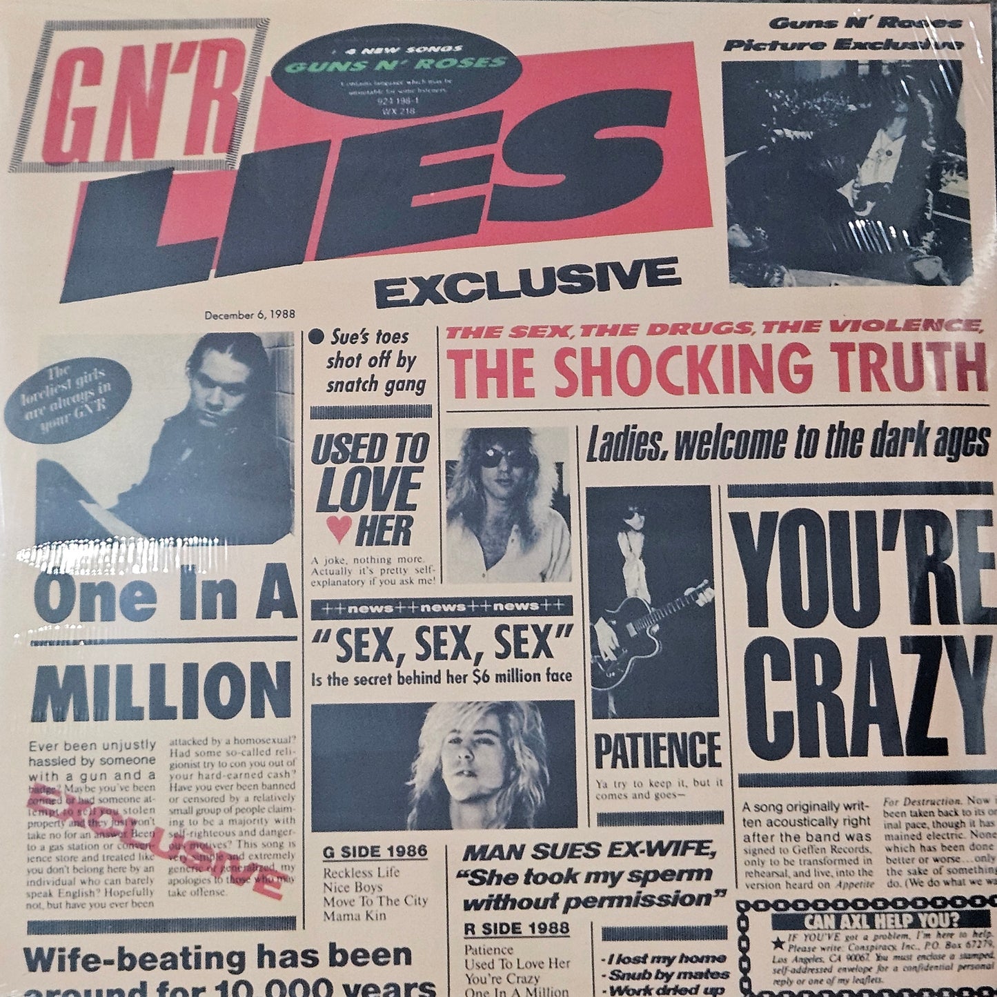 GUNS N ROSES - LIES  VINYL RECORD COLOURED GNR