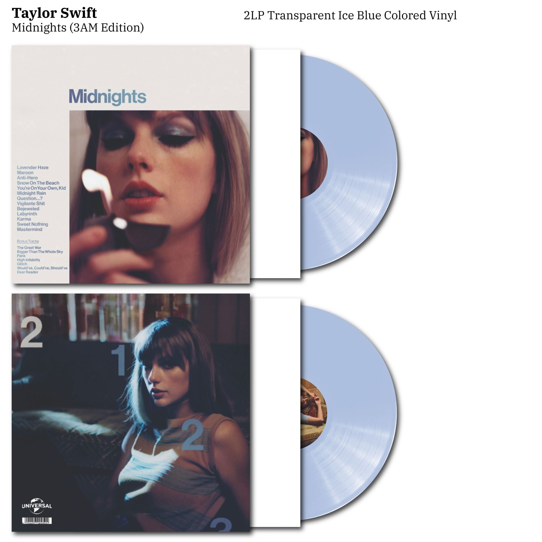 TAYLOR SWIFT - MIDNIGHTS 3AM EDITION! VINYL RECORD 2LP CLEAR ICE
