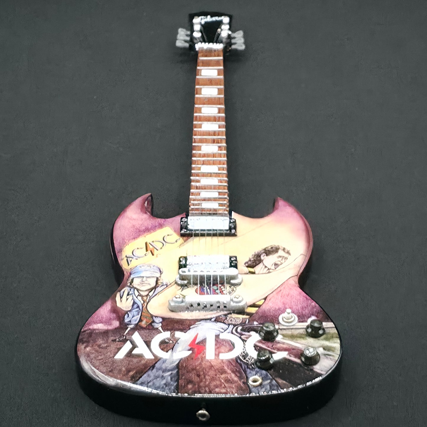 Miniature Guitar - AC/DC Dirty Deeds ACDC Gibson SG - Model Guitar Inc Stand
