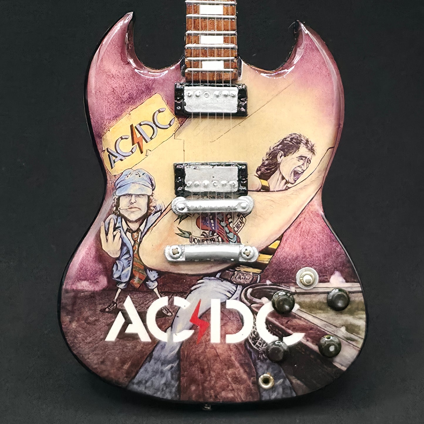 Miniature Guitar - AC/DC Dirty Deeds ACDC Gibson SG - Model Guitar Inc Stand