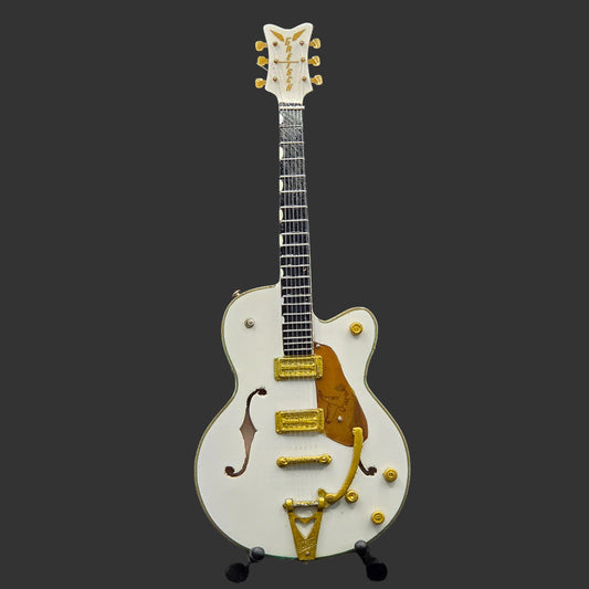 Miniature Guitar - Gretsch White FALCON RHCP / Living End  - Model Guitar Inc Stand