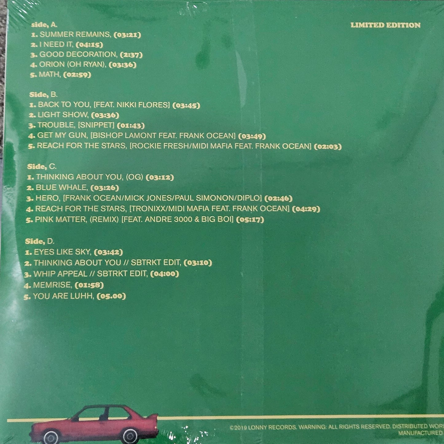 Frank Ocean ‎– Unreleased, Misc.Vol.3 "2LP COLOURED VINYL RECORD" volume 3
