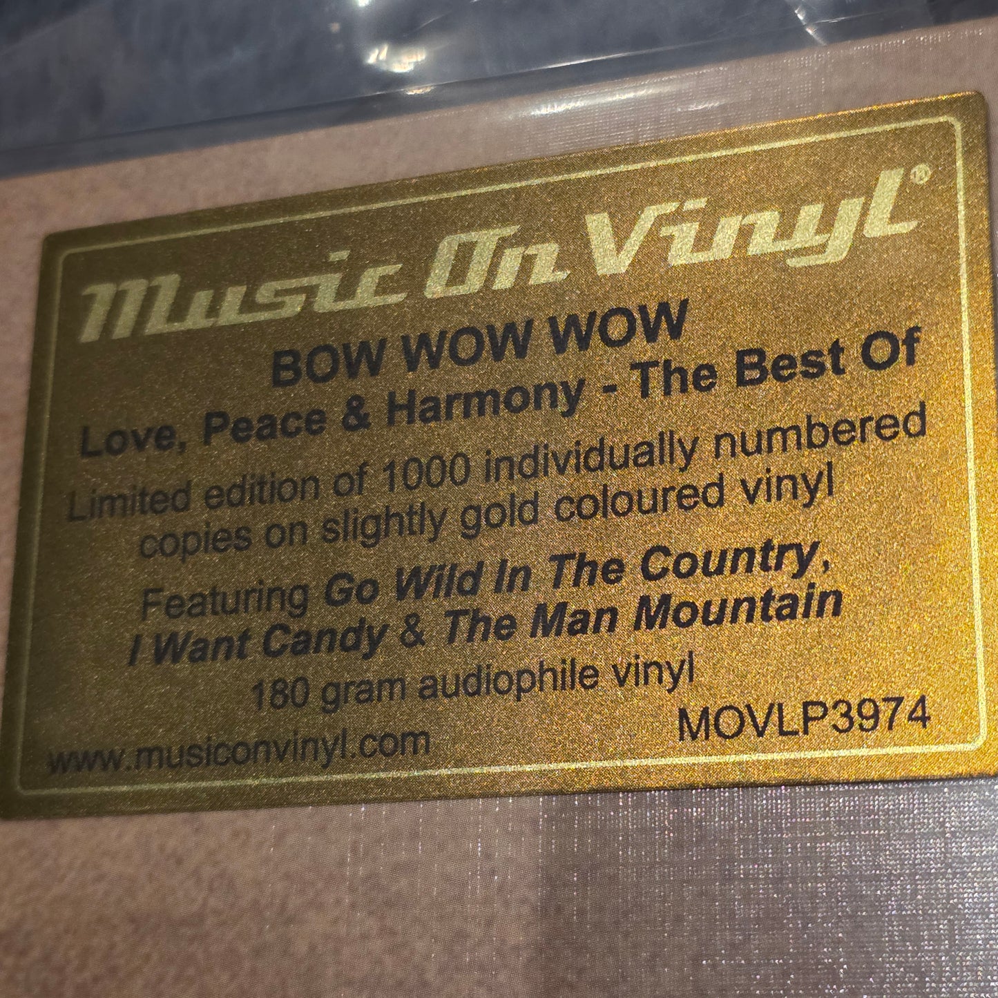 BOW WOW WOW - LOVE PEACE & HARMONY : GOLD Vinyl Record