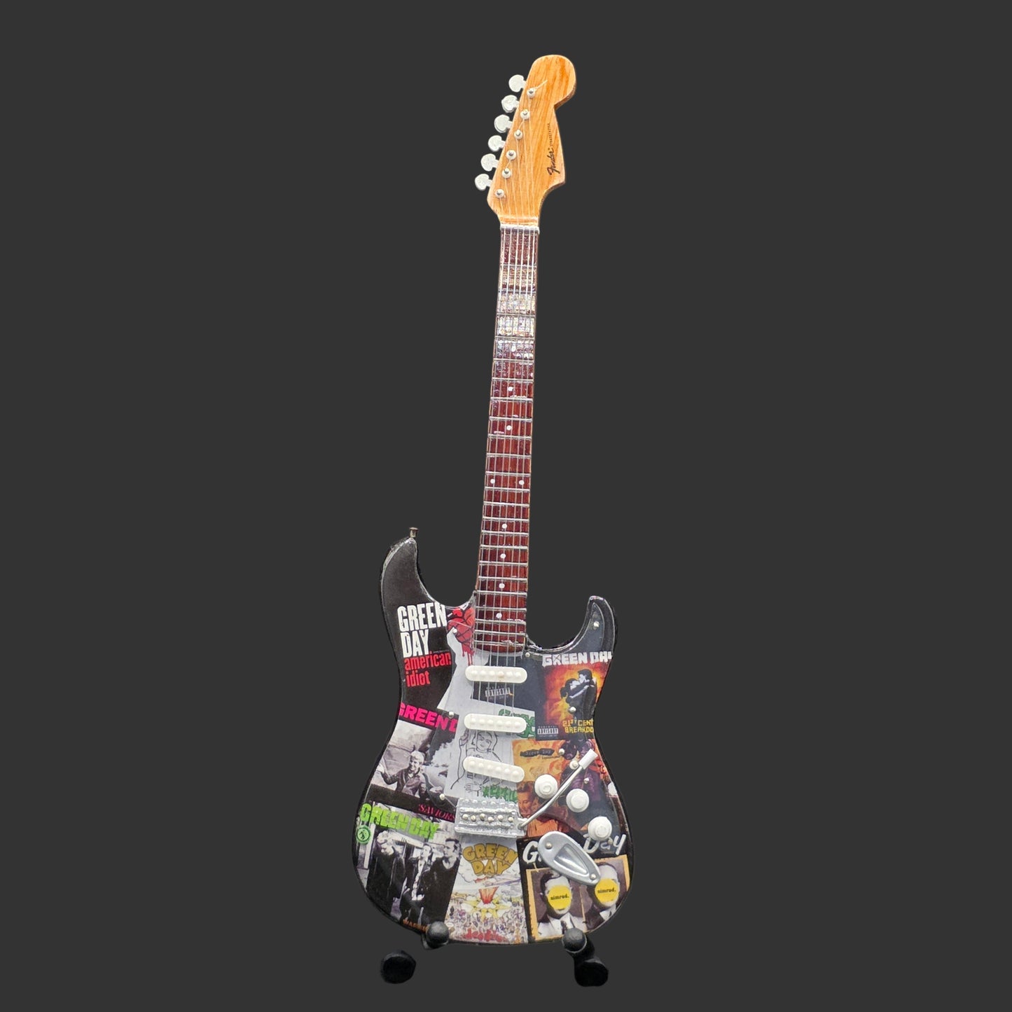 Miniature Guitar - Greenday Green Day Album Covers Fender Stratocaster- Model Guitar Inc Stand