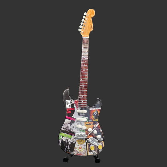 Miniature Guitar - Greenday Green Day Album Covers Fender Stratocaster- Model Guitar Inc Stand
