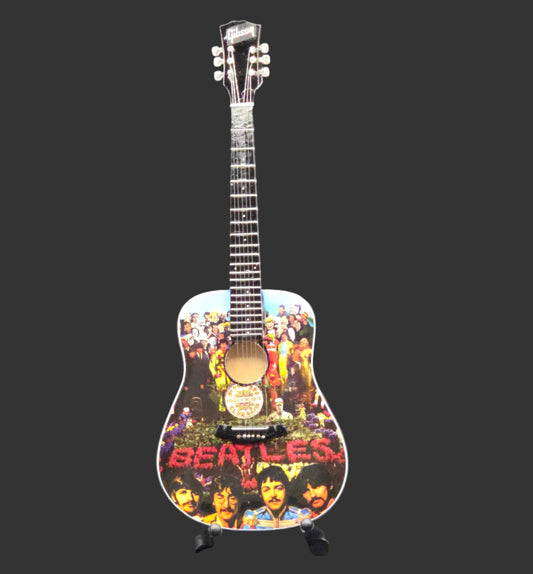 Miniature Guitar - The Beatles Sgt Peppers Acoustic - Model Guitar Inc Stand