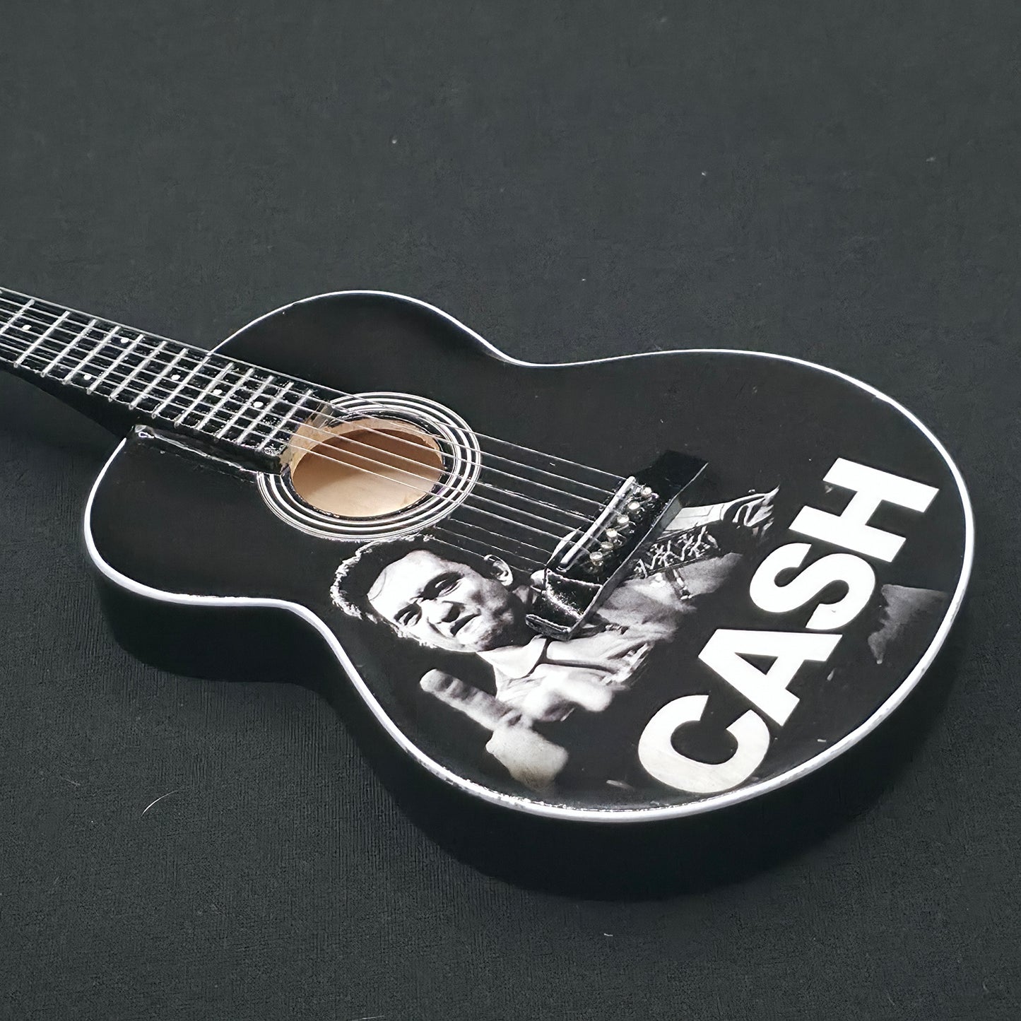 Miniature Guitar - Johnny Cash Black Acoustic  - Model Guitar Inc Stand