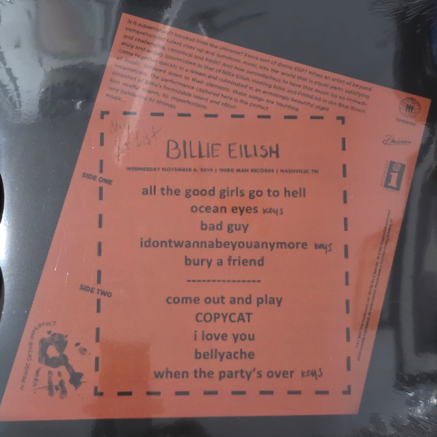 BILLIE EILISH - LIVE AT THIRD MAN RECORDS VINYL RECORD