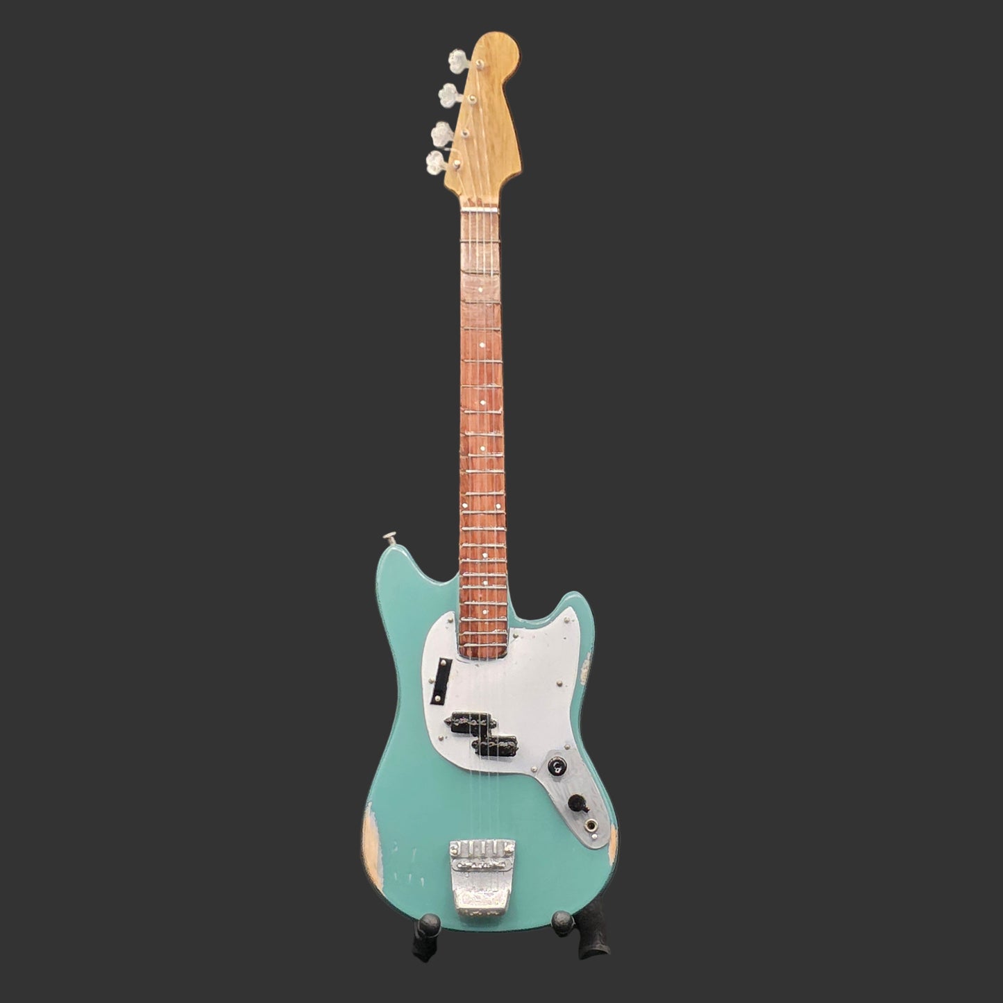 Miniature Guitar - Fender Mustang Bass JMJ Road Worn  - Model Guitar Inc Stand