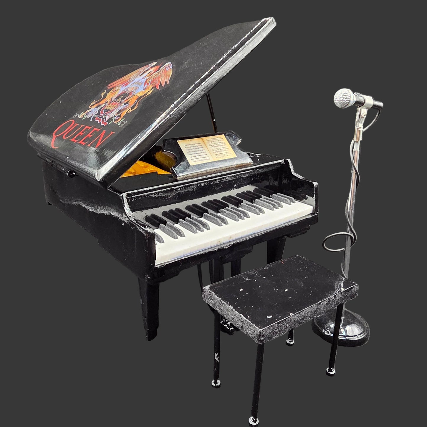 Miniature Piano - Queen Black Grand +Stool / Microphone/Stand