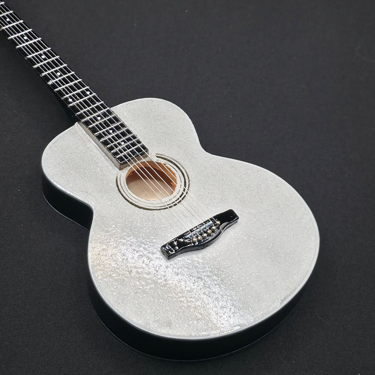 Miniature Guitar - Taylor Swift Eras Tour Fearless Silver Sparkle - Model Guitar Inc Stand