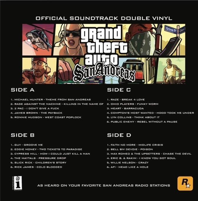 GTA San Andreas OST Soundtrack Playstation Grand Theft Auto Vinyl Record 2LP PS2 Inc Poster