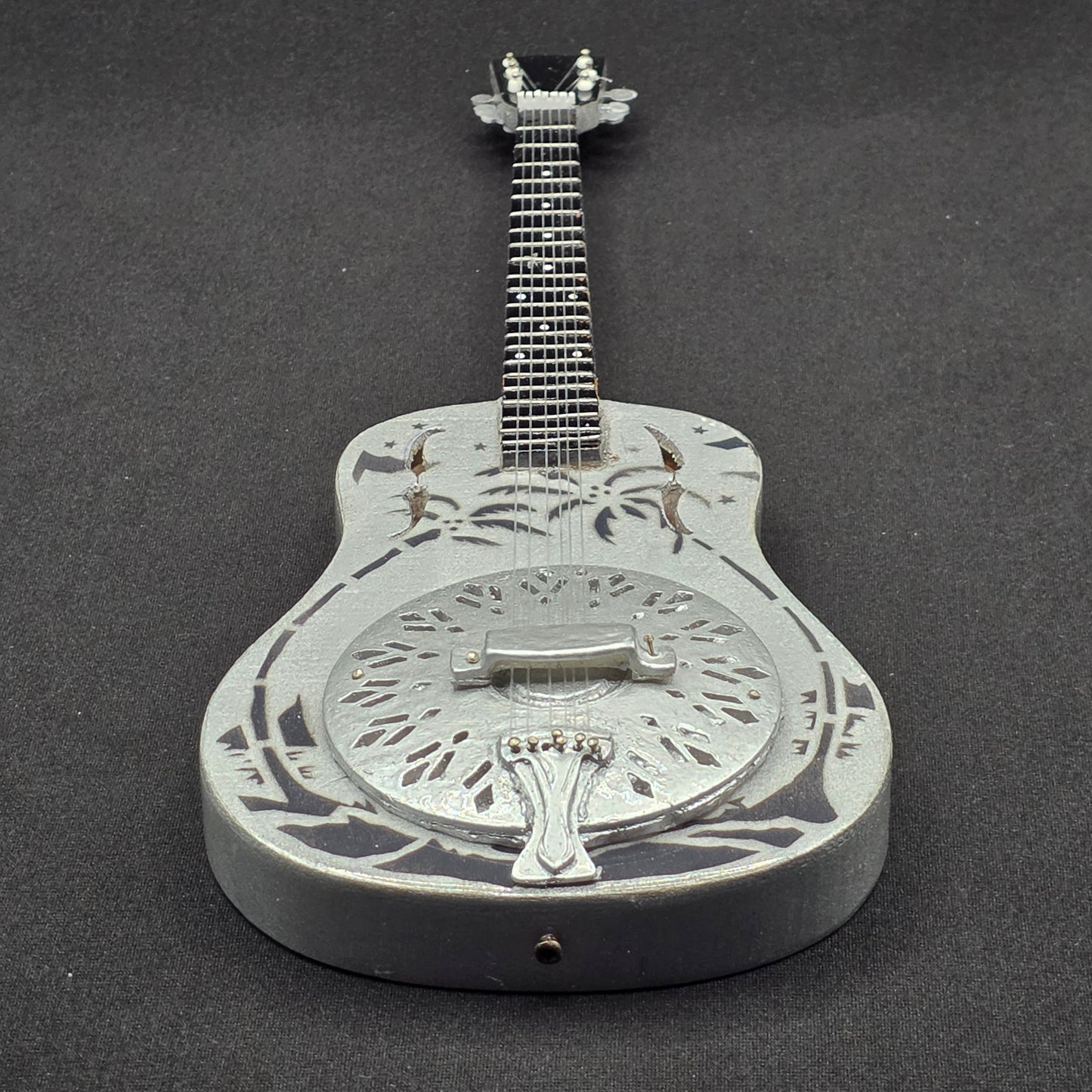 Miniature Guitar - Dire Straits Brothers In Arms Resonator Silver Acoustic - Model Guitar Inc Stand