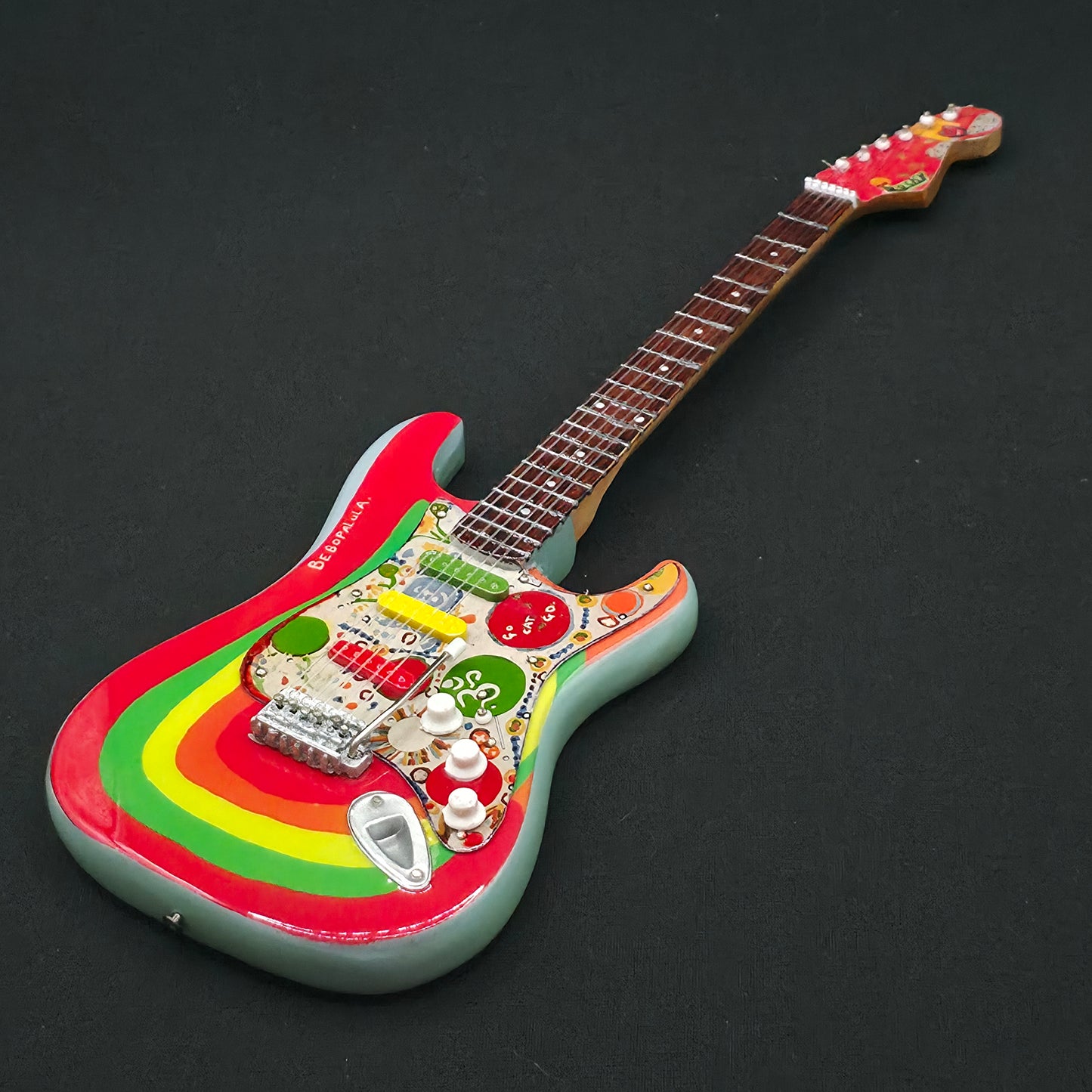Miniature Guitar - George Harrison Beatles - Rocky Strat Stratocaster - Model Guitar Inc Stand