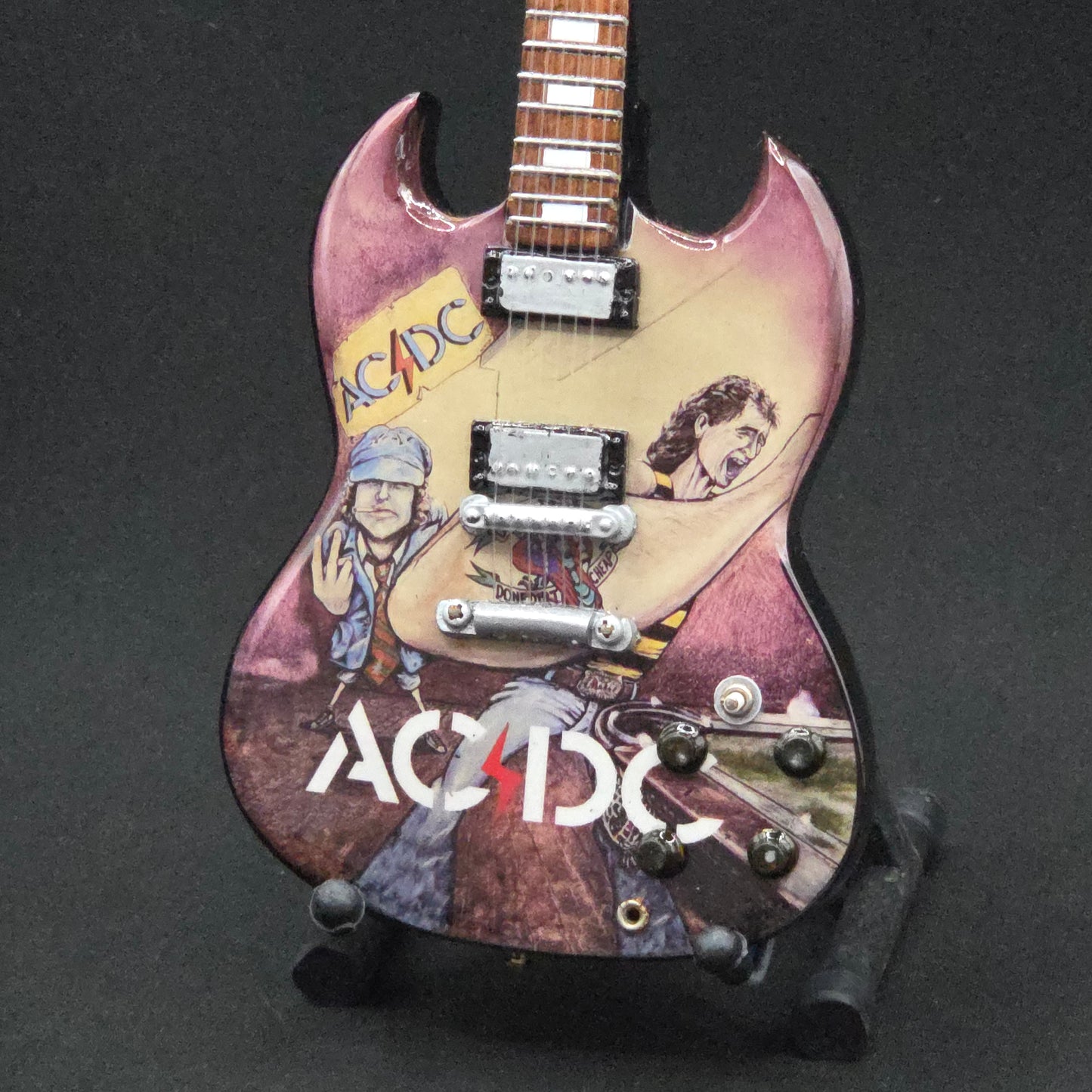 Miniature Guitar - AC/DC Dirty Deeds ACDC Gibson SG - Model Guitar Inc Stand