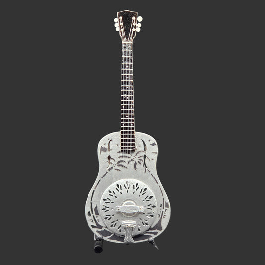 Miniature Guitar - Dire Straits Brothers In Arms Resonator Silver Acoustic - Model Guitar Inc Stand