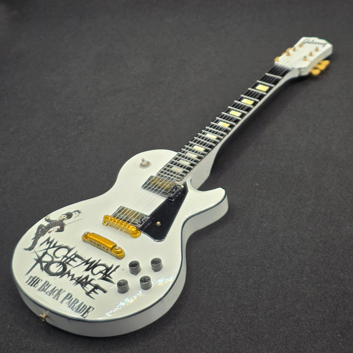 Miniature Guitar - My Chemical Romance The Black Parade MCR White Les Paul - Model Guitar Inc Stand