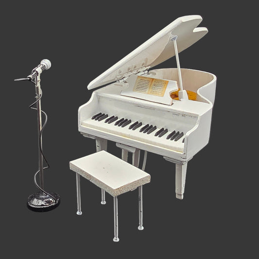 Miniature Piano - White Grand +Stool / Microphone/Stand