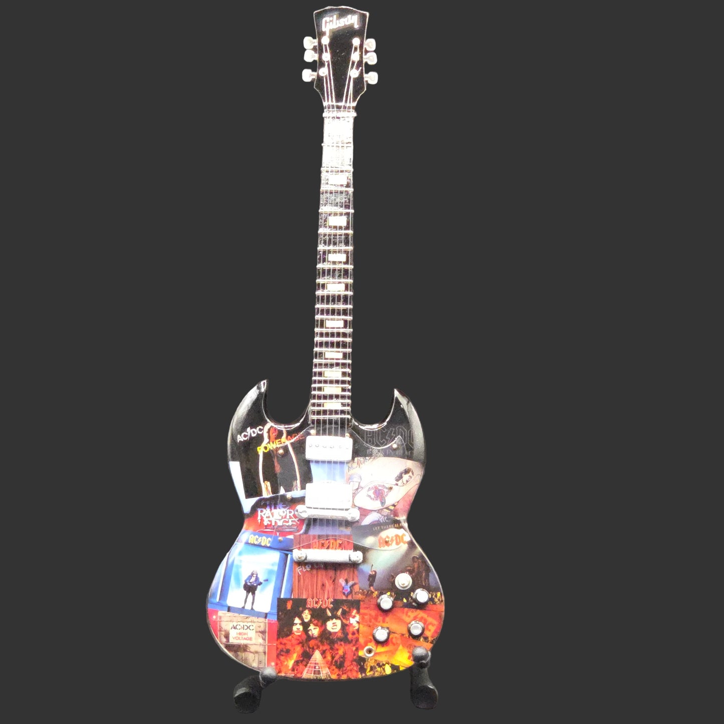 Miniature Guitar - AC/DC Album Covers Gibson SG  - Model Guitar Inc Stand ACDC