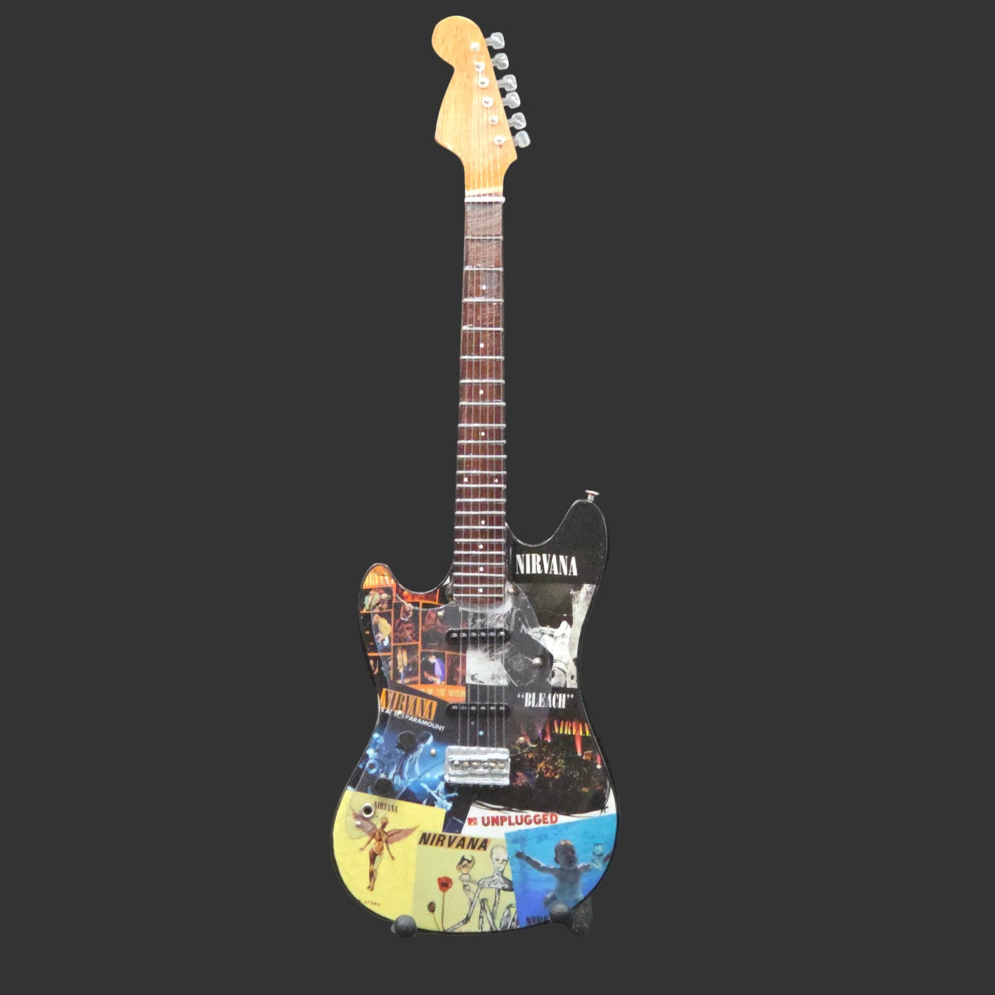 Miniature Guitar - Nirvana Kurt Cobain Fender Mustang Album Covers  - Model Guitar Inc Stand