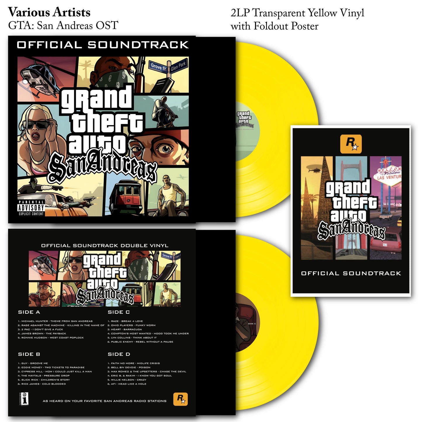 GTA San Andreas OST Soundtrack Playstation Grand Theft Auto Vinyl Record 2LP PS2 Inc Poster