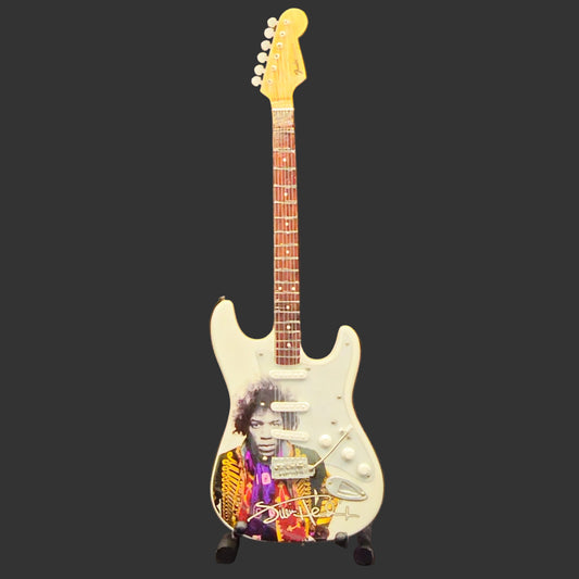 Miniature Guitar - Jimi Hendrix White Fender Stratocaster - Model Guitar Inc Stand