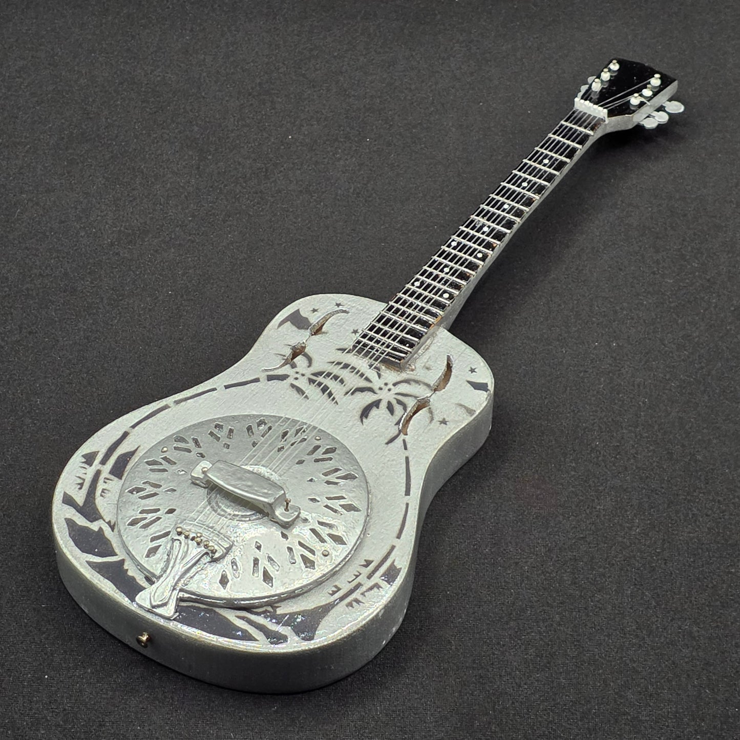 Miniature Guitar - Dire Straits Brothers In Arms Resonator Silver Acoustic - Model Guitar Inc Stand